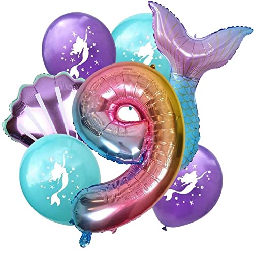 DIWULI Meerjungfrau Geburtstag Deko 9 Jahre Luftballon Set von DIWULI