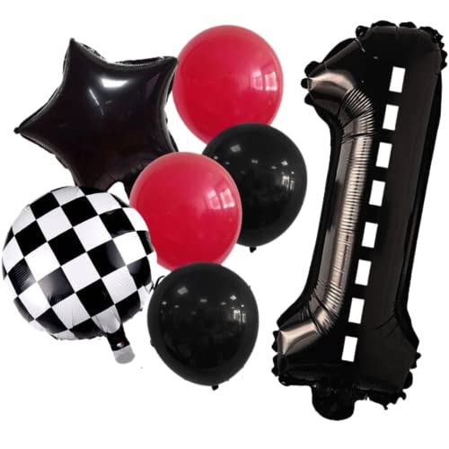 DIWULI Racing Motorsport Geburtstagsdeko 1 Jahr - Rennstrecke Zahlen-Ballon Zahl 1 Luftballon, Folien-Ballons 1. Kinder-Geburtstag Junge, Dekoration, Motto-Party, Party-Deko Geburtstagsballons Straße von DIWULI