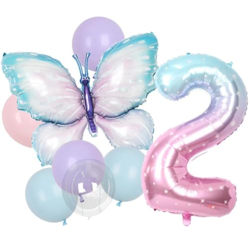 DIWULI Schmetterling Zahl 2 Luftballons - Deko Geburtstag von DIWULI
