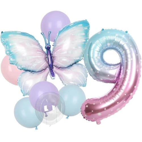 DIWULI Schmetterling Zahl 9 Luftballons - Deko Geburtstag von DIWULI