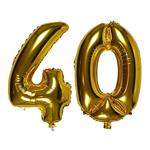 DIWULI XL Zahlen-Ballons, Zahl 40, Goldene Luftballons, Zahlenluftballons Gold, Folien-Luftballons Nummer Nr Jahre, Folien-Ballons 40. Geburtstag, Hochzeit, Party, Dekoration, Geschenk-Deko von DIWULI