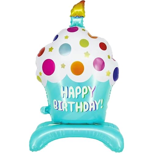 DIWULI XXL Cupcake Luftballon Blau - Happy Birthday stehend von DIWULI