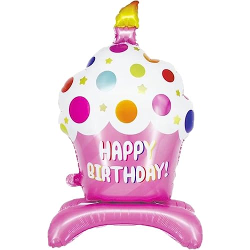 DIWULI XXL Cupcake Luftballon Rosa - Happy Birthday stehend von DIWULI