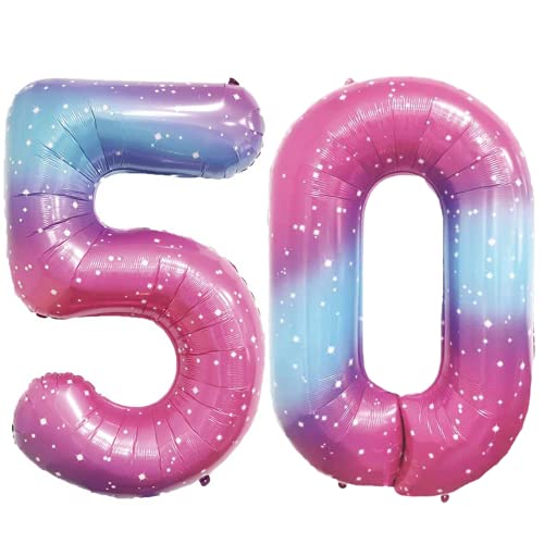 DIWULI XXL Zahlen-Ballon 50 rosa-blau Gradient Geburtstag Deko von DIWULI