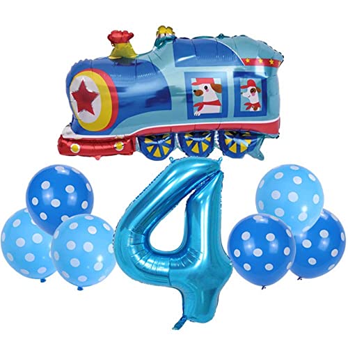DIWULI Zug Lokomotive Luftballon Set Zahl 4 XXL Blau von DIWULI