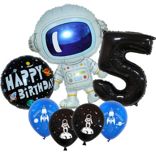 DIWULI Weltraum Kindergeburtstag 5 Jahre Set - Weltraum Deko Ballons, Zahlen-Ballon Zahl 5 Luftballon schwarz, Astronauten Kindergeburtstag, Weltall Deko, Geburtstagsdeko Jungen, Astronauten Party von DIWULI