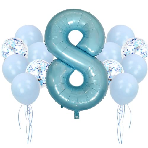 DIWULI Geburtstagsdeko 8 Jahre Blau Zahlen-Ballon Party Deko von DIWULI