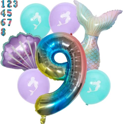 DIWULI Meerjungfrau Geburtstag 9 Jahre - Luftballon Set Deko DIWULI Meerjungfrau Geburtstag 9 Jahre - Luftballon Set Deko von DIWULI