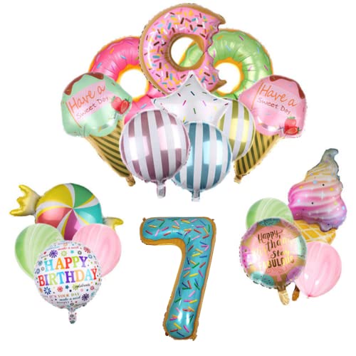 DIWULI Geburtstagsdeko 7 Jahre Luftballons riesiges Set - Luftballons 7 Geburtstag Donut Eis Sweets, Folienballon 7, Zahl 7 Ballon 7 Jahre Deko Kinder-Geburtstag Junge Mädchen Dekoration Zahlen-Ballon von DIWULI