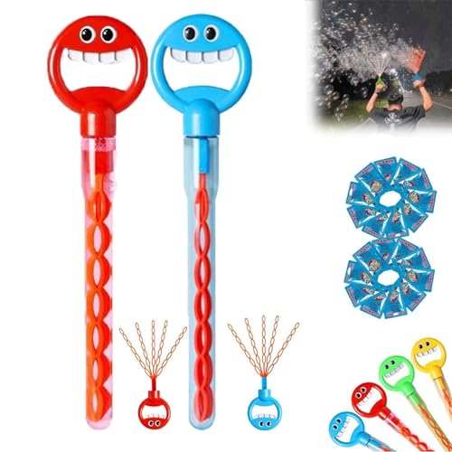 2024 Neues Kinder-Blasenstab-Spielzeug, 32-Loch-Blasenstab mit lächelndem Gesicht, 5-Krallen-Blasenstab für Kinder, Seifenblasenstab für Sommerspielzeug im Freien als Partygeschenk (rot+blau) von DIXIOUJAI