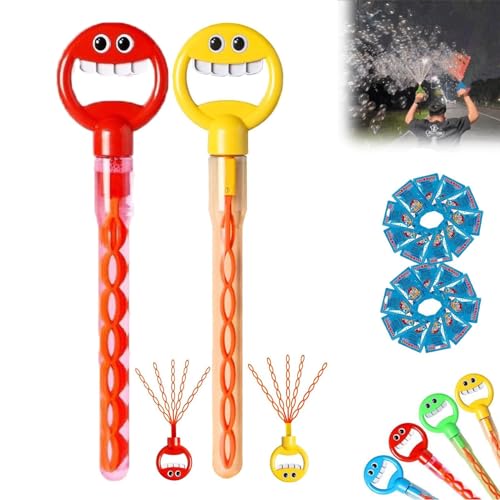 2024 Neues Kinder-Blasenstab-Spielzeug, 32-Loch-Blasenstab mit lächelndem Gesicht, 5-Krallen-Blasenstab für Kinder, Seifenblasenstab für Sommerspielzeug im Freien als Partygeschenk (rot+gelb) von DIXIOUJAI