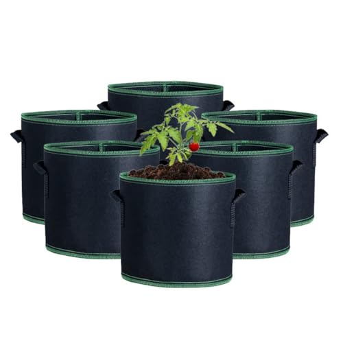 DIXIOUJAI pflanzsack 10L-Gemüse Grow Taschen,Stofftopf,6er Set Anzucht & Aufzucht Pflanztaschen Filz & Vliesstoff Pflanzgefäß Pflanzbeutel Wachstumstasche, pflanzentopf für Gemüse/Blume (2 Gallon) von DIXIOUJAI