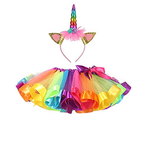 DIXIUZA Einhorn Kostüm Prinzessin, Regenbogen Tutu Rock Mädchen Kostüm Tüllrock, Mädchen Prinzessin Kleider für Geburtstag Party Ankleiden Karneval Cosplay Abendkleid von DIXIUZA