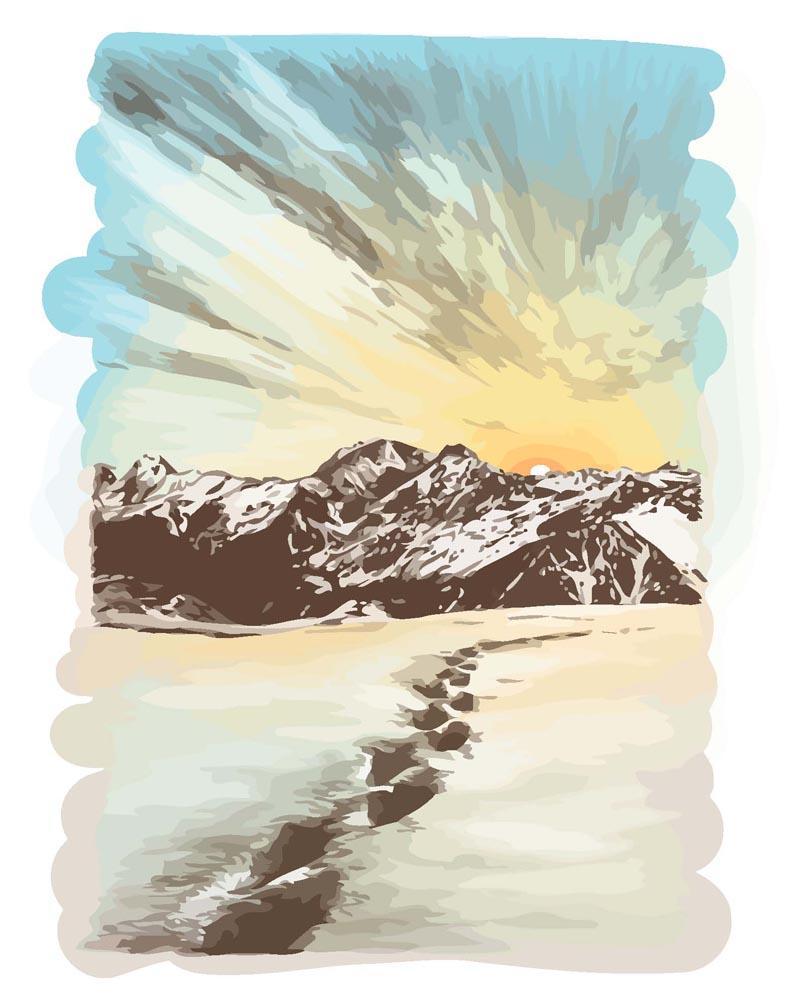 Malen nach Zahlen - Berge bei Sonnenuntergang, mit Rahmen Malen nach Zahlen - Berge bei Sonnenuntergang, mit Rahmen von DIY - Malen nach Zahlen