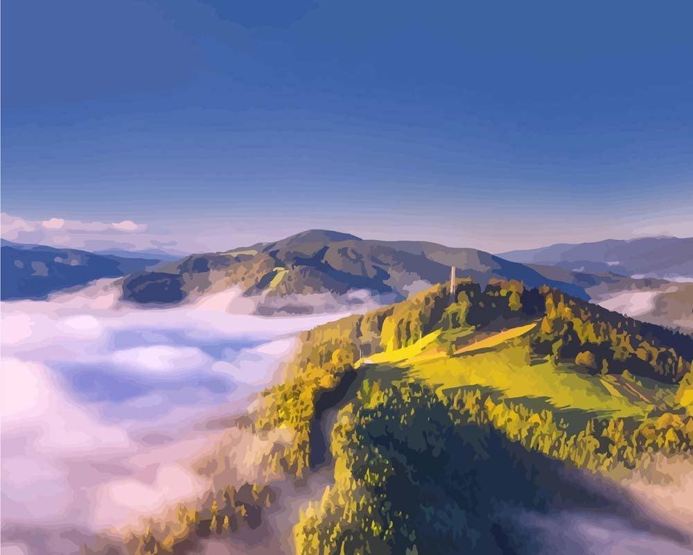 Malen nach Zahlen - Berge mit rosa Wolken, mit Rahmen Malen nach Zahlen - Berge mit rosa Wolken, mit Rahmen von DIY - Malen nach Zahlen