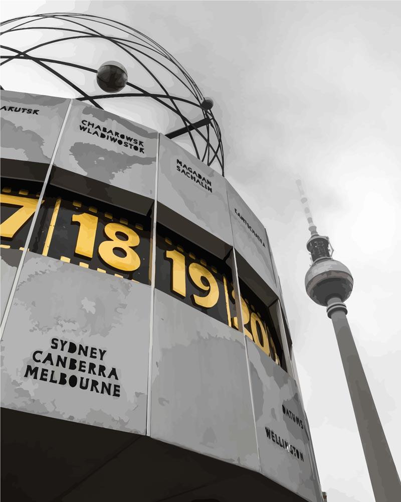 Malen nach Zahlen - Berliner Fernsehturm und Weltzeituhr, mit Rahmen von DIY - Malen nach Zahlen