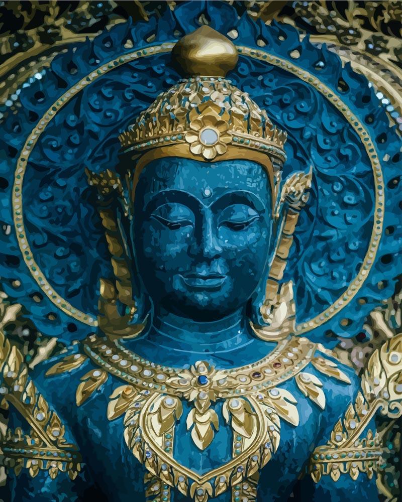 Malen nach Zahlen - Blaue und Goldene Buddha Statue, ohne Rahmen von DIY - Malen nach Zahlen
