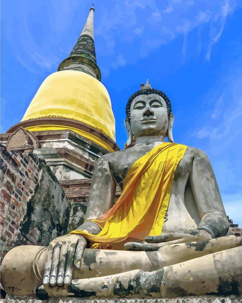 Malen nach Zahlen - Buddha Statue am Wat-Yai-Chaimongkol - Thailand, mit Rahmen von DIY - Malen nach Zahlen