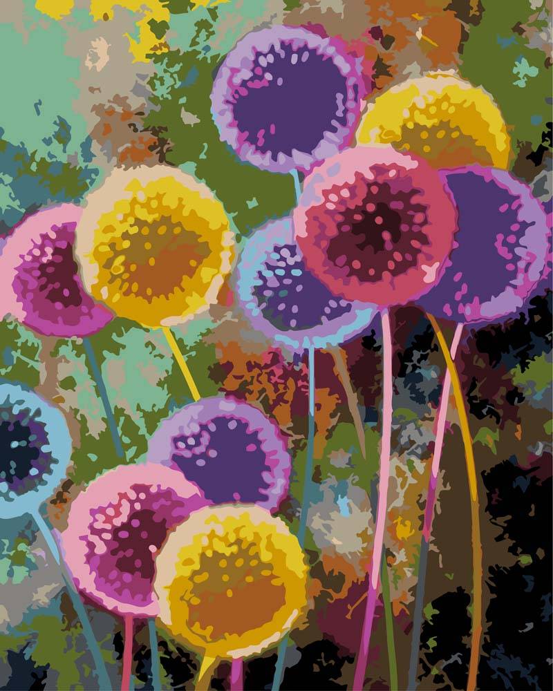 Malen nach Zahlen - Buntes Pusteblumenfeld, mit Rahmen von DIY - Malen nach Zahlen
