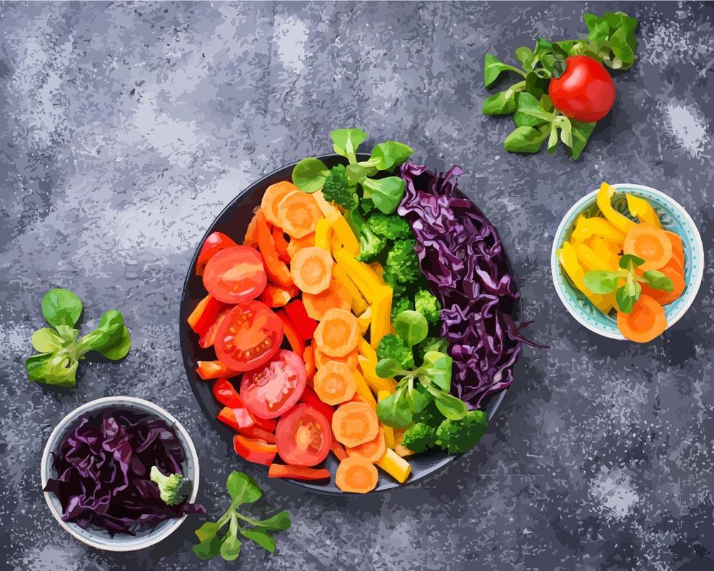 Malen nach Zahlen - Frisch - Gesund - Vegetatisch - Regenbogen, mit Rahmen von DIY - Malen nach Zahlen