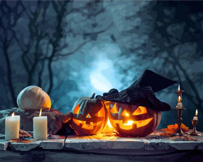 Malen nach Zahlen - Halloween Kürbisse, mit Rahmen von DIY - Malen nach Zahlen