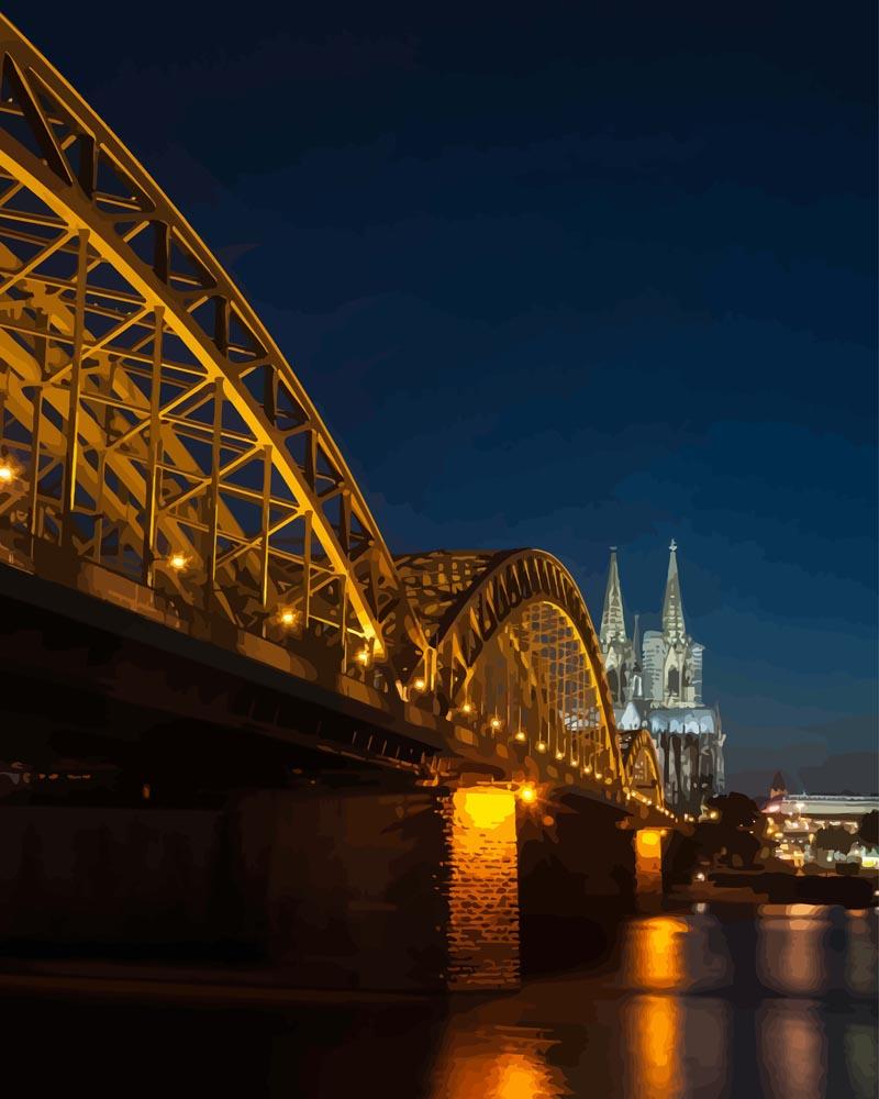 Malen nach Zahlen - Köln bei Nacht - Hohenzollern Brücke + Kölner Dom, mit Rahmen von DIY - Malen nach Zahlen