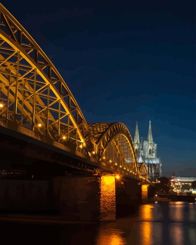 Malen nach Zahlen - Köln bei Nacht - Hohenzollern Brücke + Kölner Dom, ohne Rahmen von DIY - Malen nach Zahlen