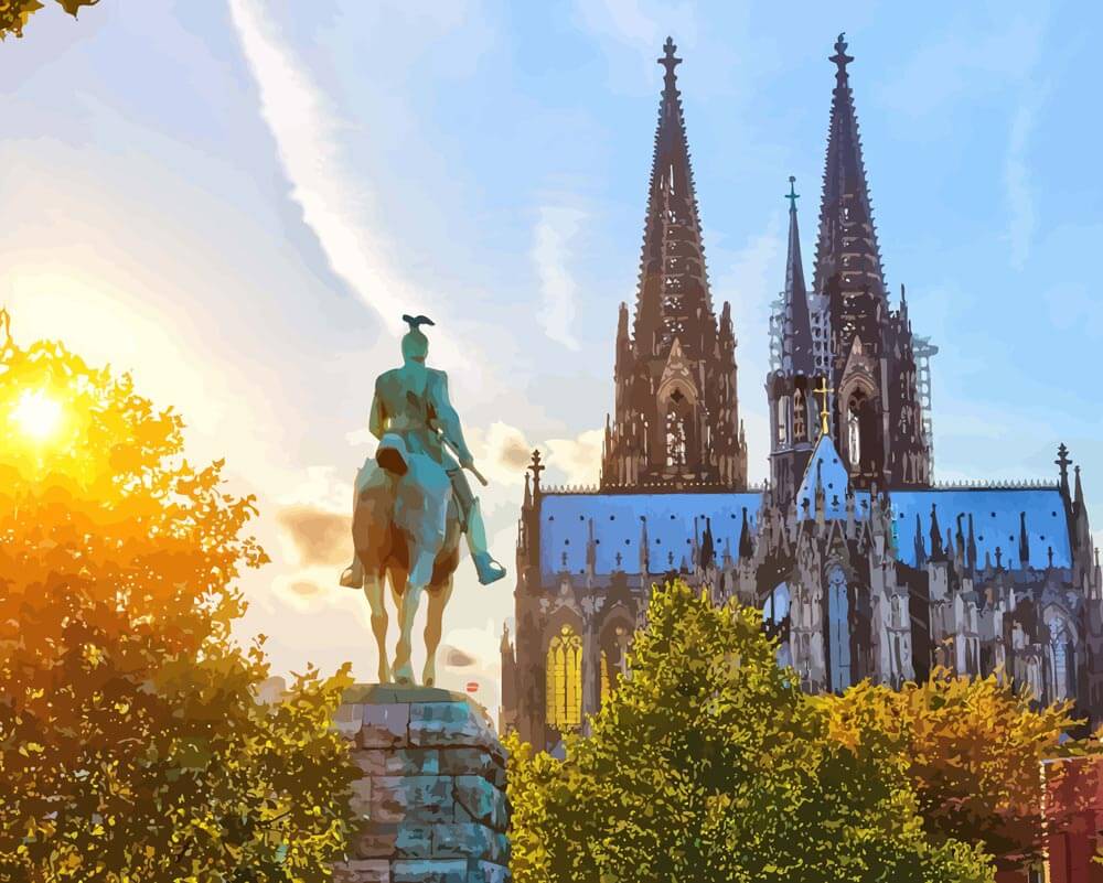 Malen nach Zahlen - Köln bei Sonnenuntergang, mit Rahmen von DIY - Malen nach Zahlen