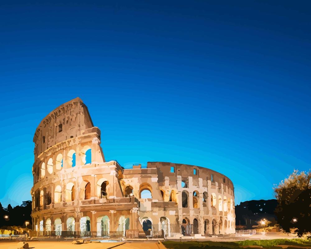 Malen nach Zahlen - Kolosseum - Rom - Italien, mit Rahmen von DIY - Malen nach Zahlen