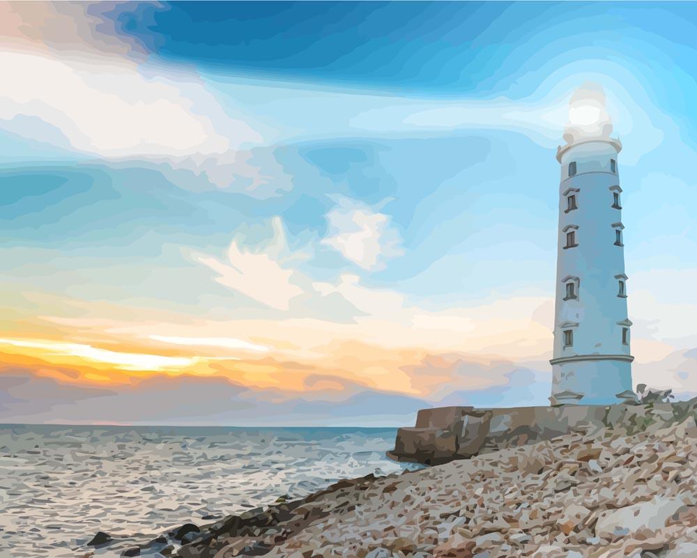 Malen nach Zahlen - Leuchtturm bei angehender Nacht, mit Rahmen Malen nach Zahlen - Leuchtturm bei angehender Nacht, mit Rahmen von DIY - Malen nach Zahlen