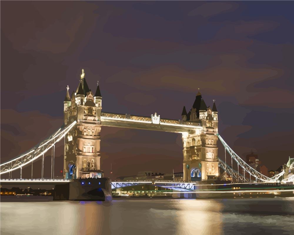 Malen nach Zahlen - London Tower Bridge bei Sonnenuntergang, mit Rahmen von DIY - Malen nach Zahlen