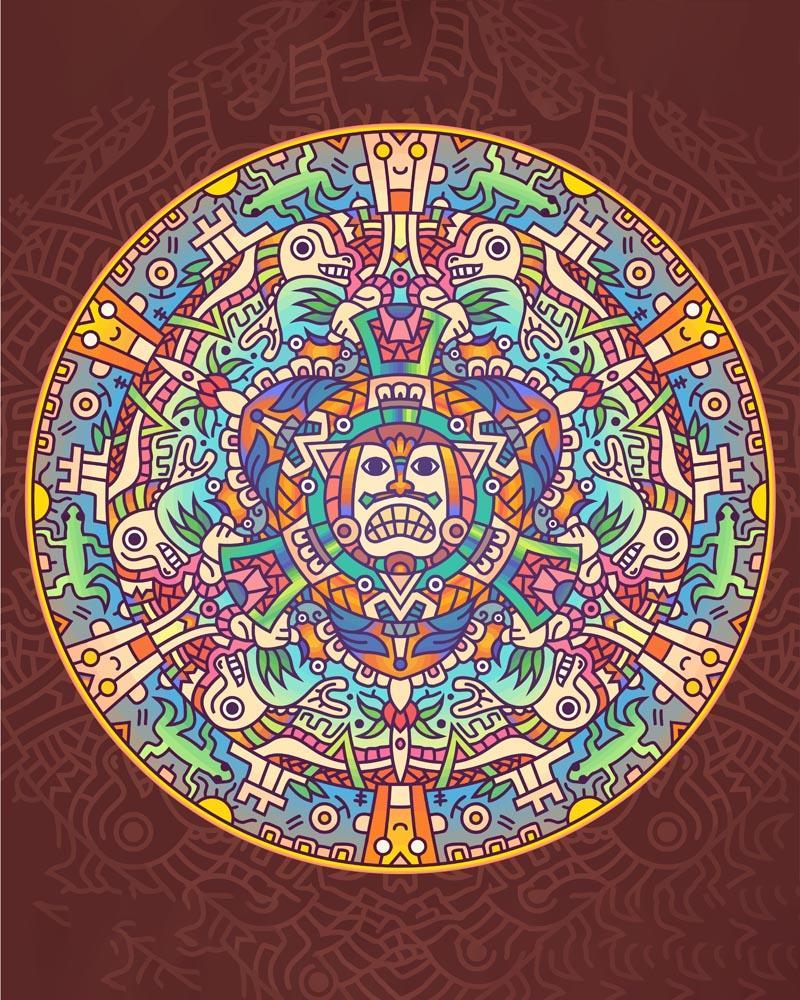 Malen nach Zahlen - Mandala - Aztekischer Farbverlauf, mit Rahmen von DIY - Malen nach Zahlen