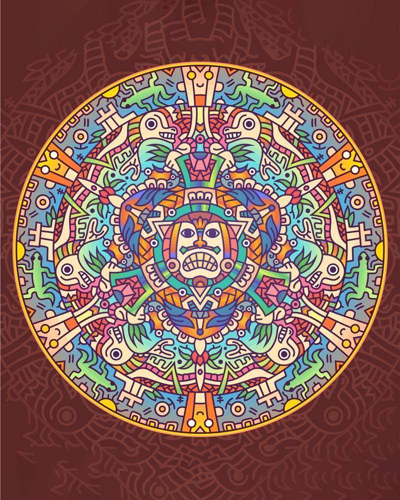 Malen nach Zahlen - Mandala - Aztekischer Farbverlauf, mit Rahmen von DIY - Malen nach Zahlen