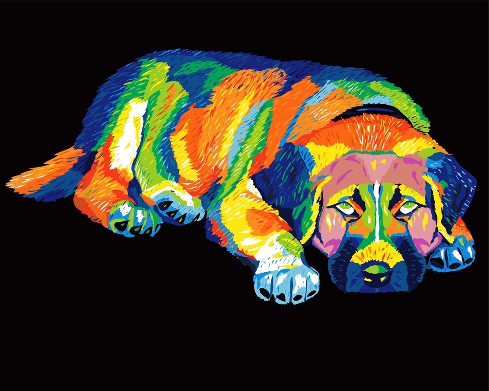 Malen nach Zahlen - Neon Hund liegend, ohne Rahmen von DIY - Malen nach Zahlen