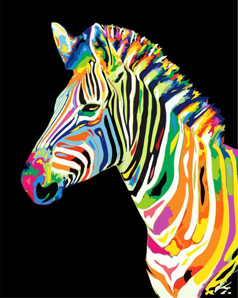 Malen nach Zahlen - Neon Zebra Seite, mit Rahmen von DIY - Malen nach Zahlen