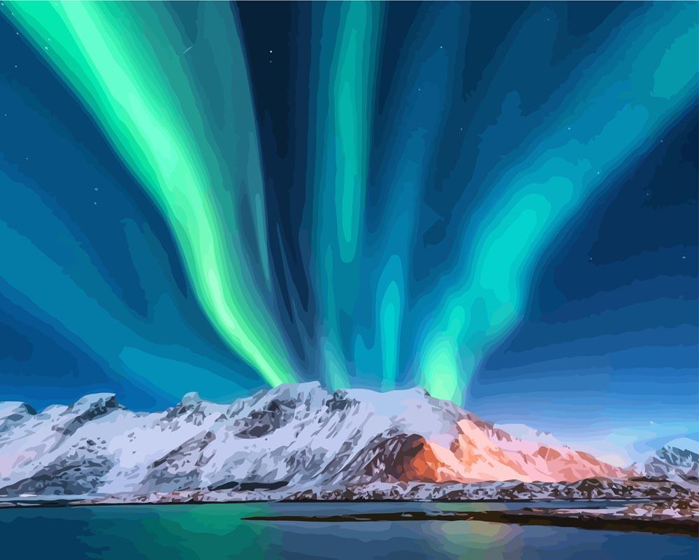 Malen nach Zahlen - Nordlichter Norwegen - Aurora Borealis, ohne Rahmen von DIY - Malen nach Zahlen