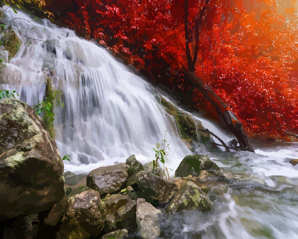 Malen nach Zahlen - Pitugro Wasserfall im Regenwald, mit Rahmen von DIY - Malen nach Zahlen