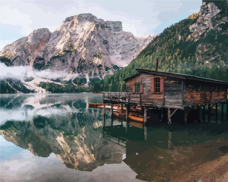 Malen nach Zahlen - Pragser Wildsee in Dolomiten-Italien (Südtirol), ohne Rahmen von DIY - Malen nach Zahlen