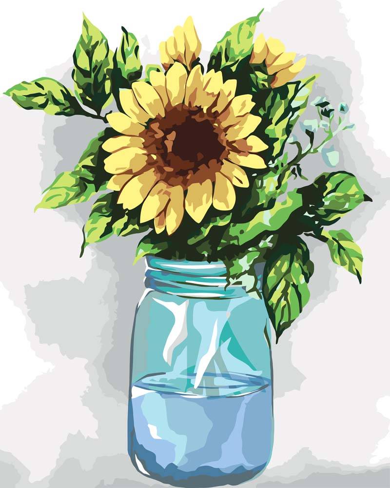 Malen nach Zahlen - Sonnenblumenwasserglas, ohne Rahmen von DIY - Malen nach Zahlen