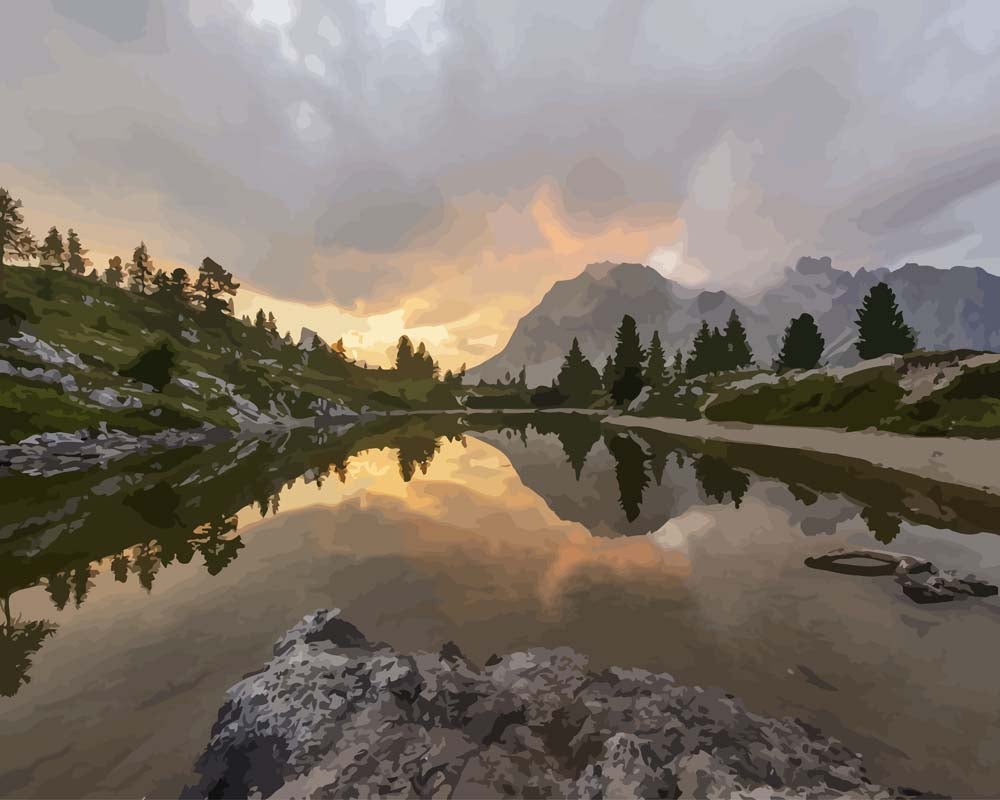 Malen nach Zahlen - Spiegelung im Bergsee, ohne Rahmen Malen nach Zahlen - Spiegelung im Bergsee, ohne Rahmen von DIY - Malen nach Zahlen