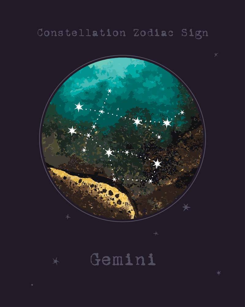 Malen nach Zahlen - Sternzeichen - Gemini - Zwillinge, mit Rahmen von DIY - Malen nach Zahlen
