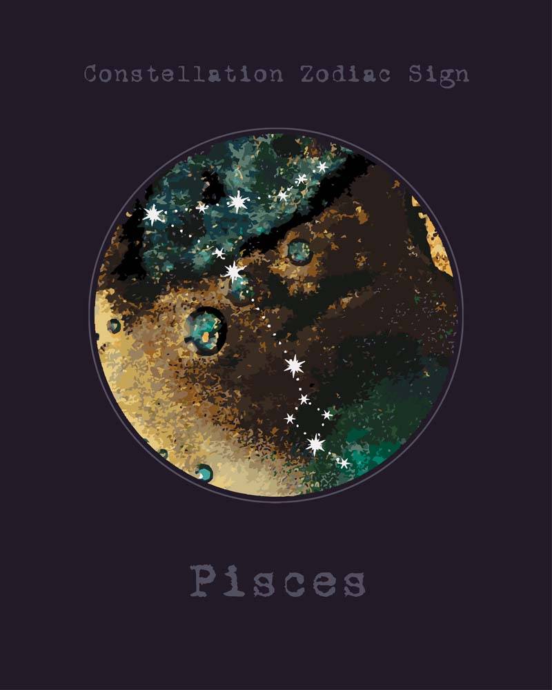 Malen nach Zahlen - Sternzeichen - Pisces - Fische, mit Rahmen von DIY - Malen nach Zahlen