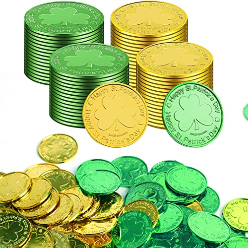 DIYASY Kleeblatt-Münzen, Kunststoff, 3-blättriges Kleeblatt, Glücksmünzen, Grün und Gold, Taschenanhänger, Münze für St. Patrick's Day, 144 Stück DIYASY Kleeblatt-Münzen, Kunststoff, 3-blättriges Kleeblatt, Glücksmünzen, Grün und Gold, Taschenanhänger, Münze für St. Patrick's Day, 144 Stück von DIYASY