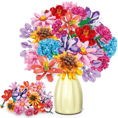DIYDEC 18 Blumen Bauspielzeug für Erwachsene, 2180 Stück Blumen Bouquet Building Blumenstrauß Bausteine Bauklötze Spielzeug für Geburtstag Valentinstag Weihnachten (Keine Vase) von DIYDEC