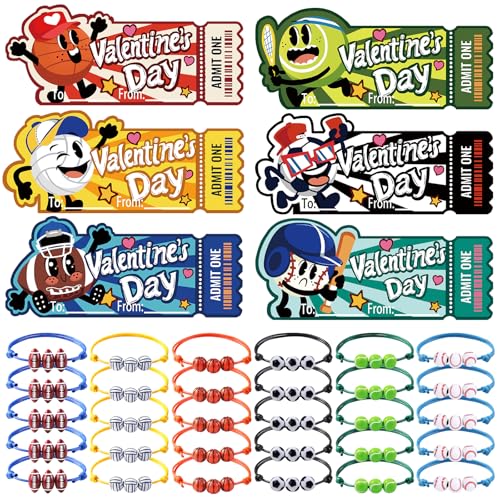 DIYDEC 30 Stück Valentins-Sportarmbänder mit Karten, 6 Stile Basketballarmbänder für Kinder, Valentinstagsgeschenke, Austauschgeschenke, Belohnungen DIYDEC 30 Stück Valentins-Sportarmbänder mit Karten, 6 Stile Basketballarmbänder für Kinder, Valentinstagsgeschenke, Austauschgeschenke, Belohnungen von DIYDEC