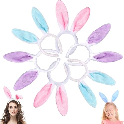DIYDEC 6 Stücke 3 Farben Easter Bunny Ears, Plüsch Kaninchen Ohren Stirnband Hasenohren Haarreif für Erwachsene und Kinder Ostern Party Kostüm Cosplay von DIYDEC