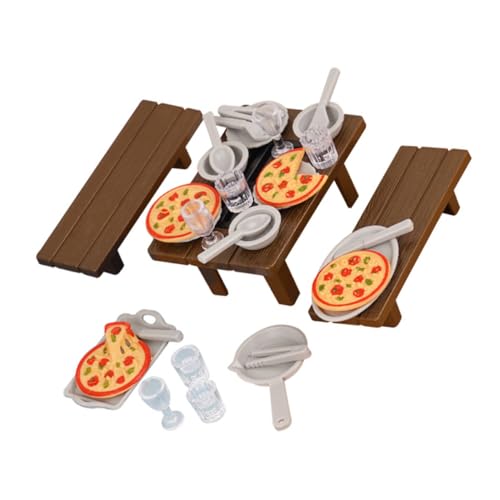 DIYEAH 1 Satz Realistische Grill und Pizza Zubehörteile mit Tisch und Stühlen für Kreative Rollenspiele und Miniaturküchen Dekorationen von DIYEAH