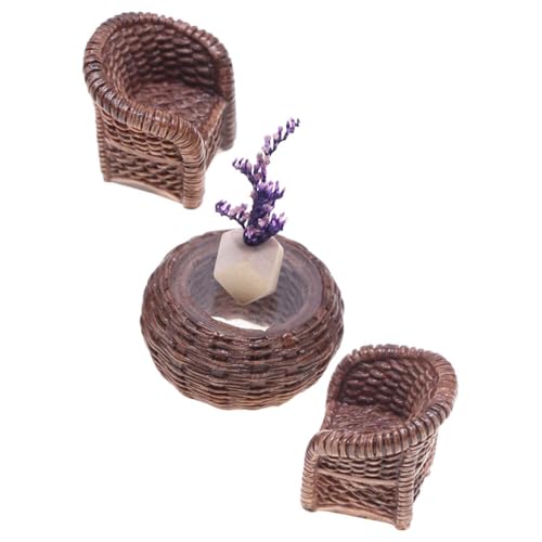DIYEAH 1 Set Puppenhaus-Tisch- und Stuhl-Sets, Miniatur-Terrassen-Couchtisch, Miniatur-Rattan-Stuhl, Modell, winzige Vintage-Möbel, Puppenhaus, Feengarten, Gartenmöbel-Zubehör von DIYEAH