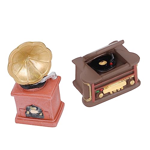DIYEAH 2 Stück Vintage-Ornamente Phonographenfigur Vintage-schmuck Heimbüro Mini-gartenornament Mini-phonographenmodell Alt Mini-hausschmuck Mini-szenenmodell-zubehör Harz von DIYEAH