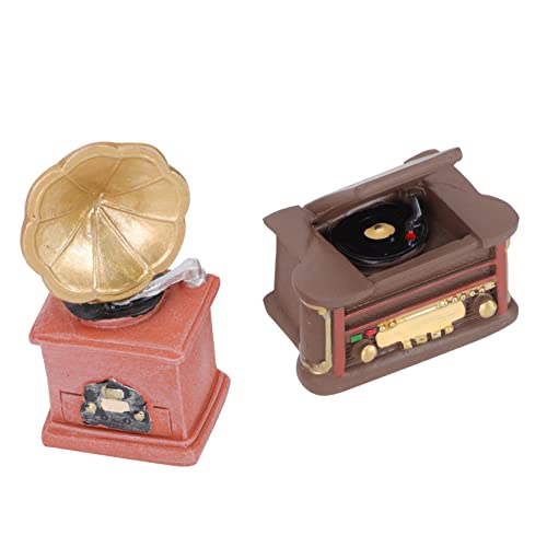 2St Vintage-Ornamente Bonsai-Miniaturfiguren Mini-Modell Weihnachtsdekorationen Modelle Mini-Hausphonograph Kleiner Phonograph Nostalgie Grammophon Konfetti Radio schmücken Harz von DIYEAH